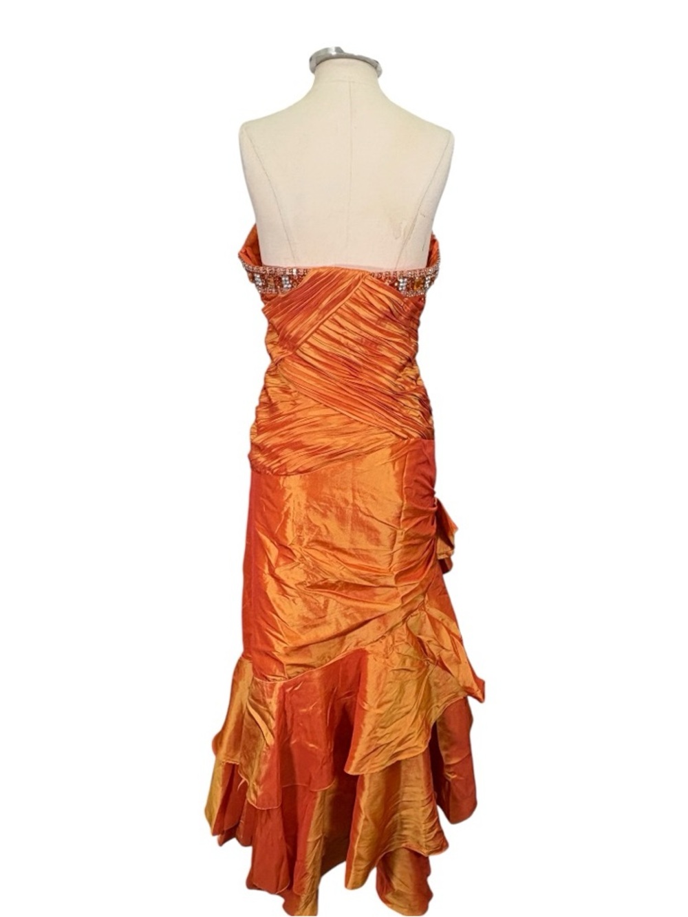 Vintage May Queen Y2k 90s Strapless Ruched Ruffle Mermaid Formal Gown Size 10 - Picture 6 of 12